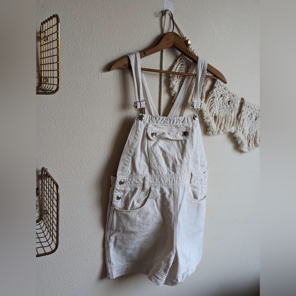 Vintage 63 Limited Jeans short overalls white denim, small
